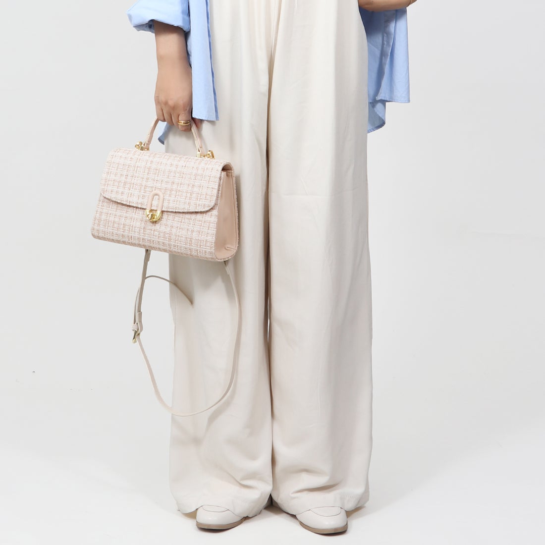 ベース BASE 2WAY ツイード ハンドバッグ ショルダーベルト付き