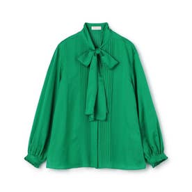 ボールジィ Ballsey コットンシルクサテン ピンタックボウタイブラウス
