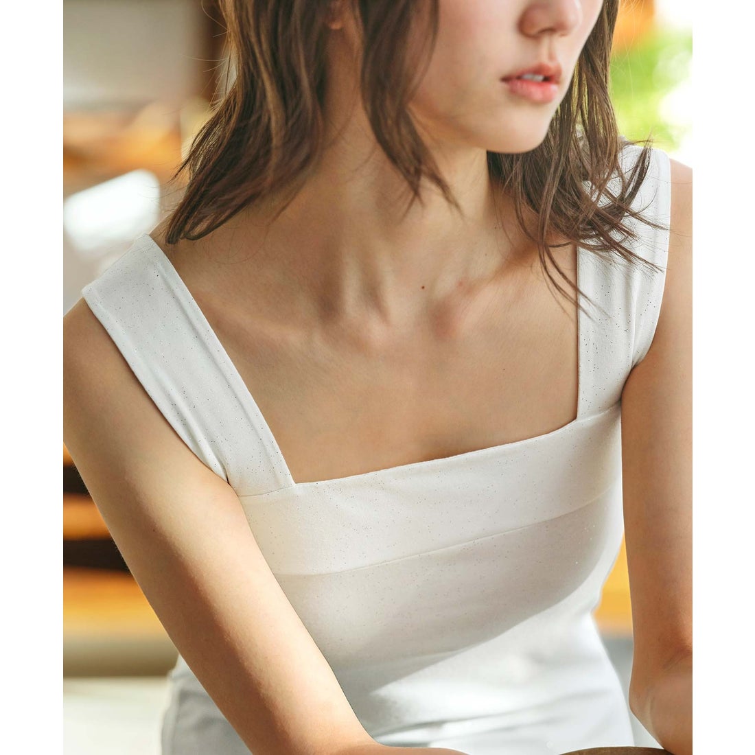 ユナウ YU'NOW 【抗菌防臭】ブラ紐隠しのラメプリントキャミソール