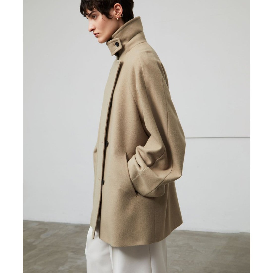 ベイジ, BEIGE, GABELLE / ミドル丈スタンドカラーウールコート （Navy
