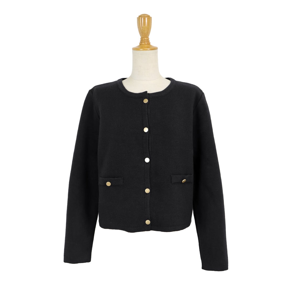 ブルーイースト BLUEEAST 金ボタンノーカラーニットジャケット （バイ