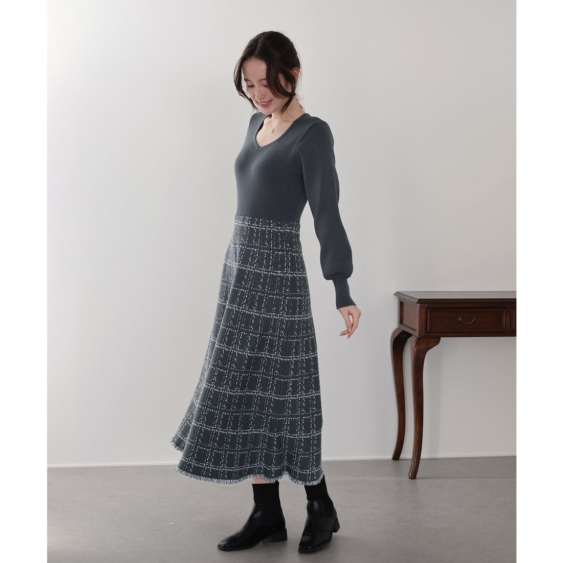 ブルーイースト BLUEEAST チェックジャガードニットワンピース