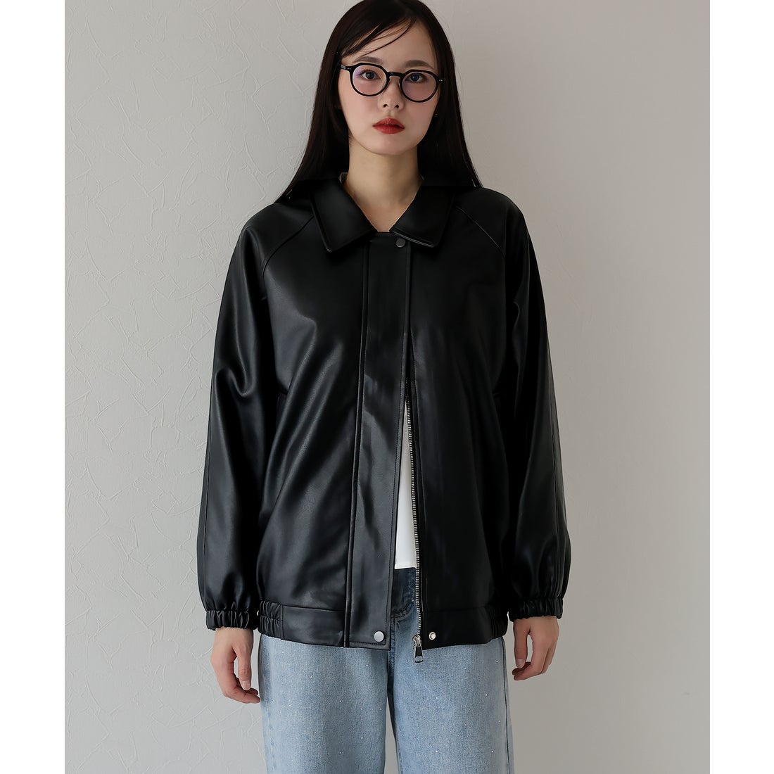 ジェーバイブルー J by blue ビッグシルエット フェイクレザーブルゾン