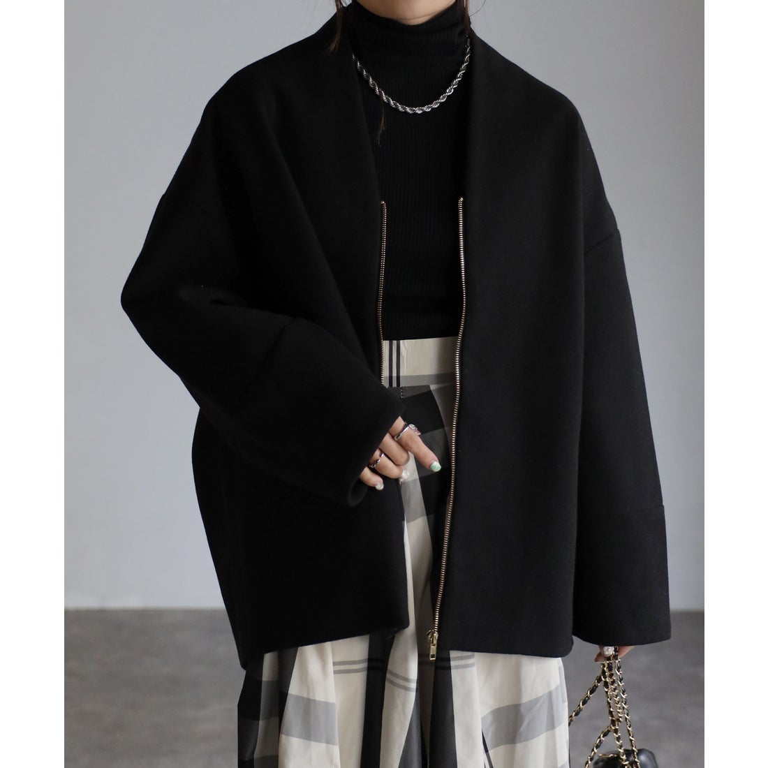 サキシマ トーキョー sakishima tokyo ノーカラーショートコート