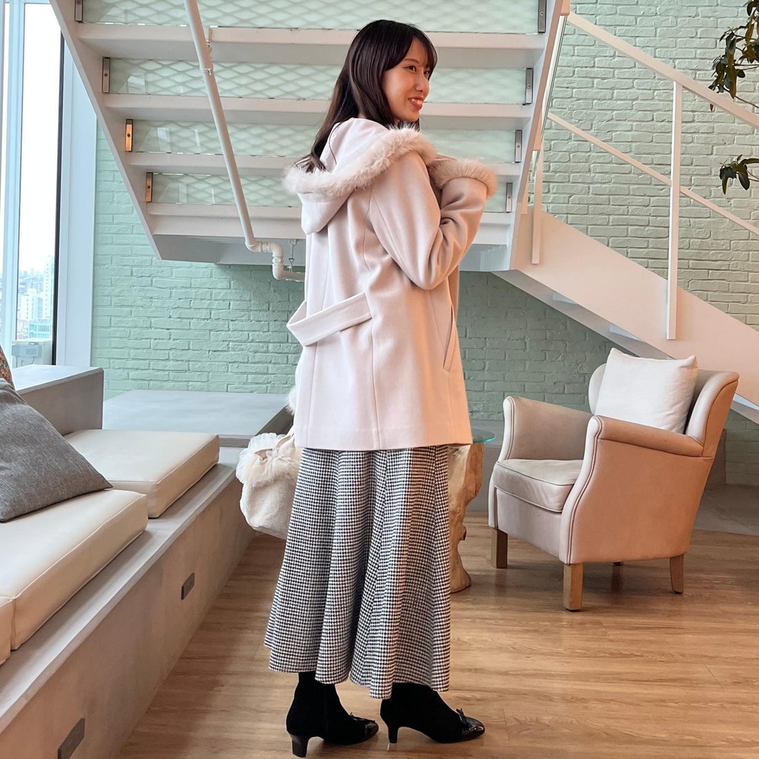 クチュール ブローチ Couture Brooch フードファーハーフ丈コート