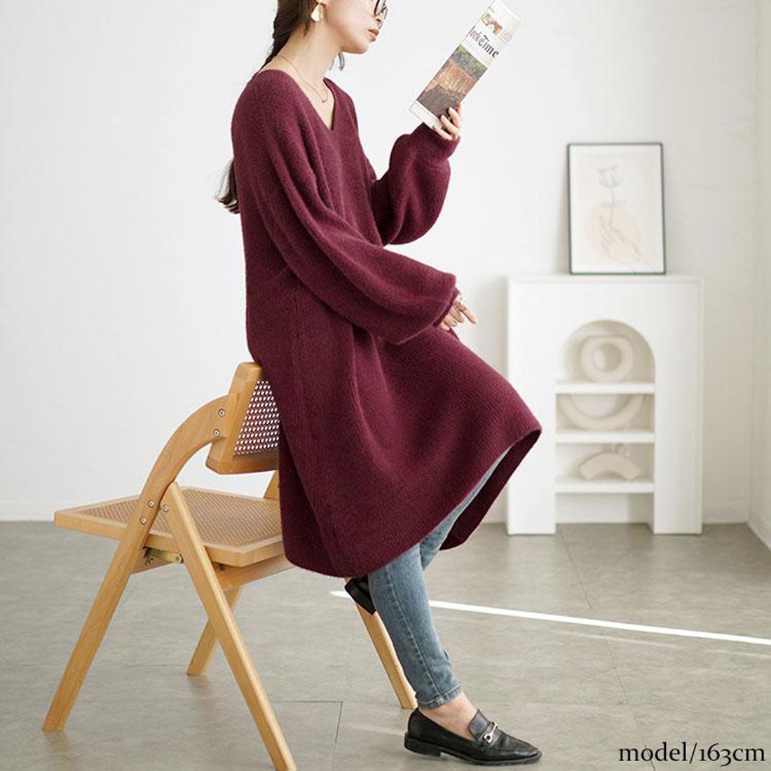 ゴールドジャパン GOLDJAPAN Vネックニットチュニックワンピース