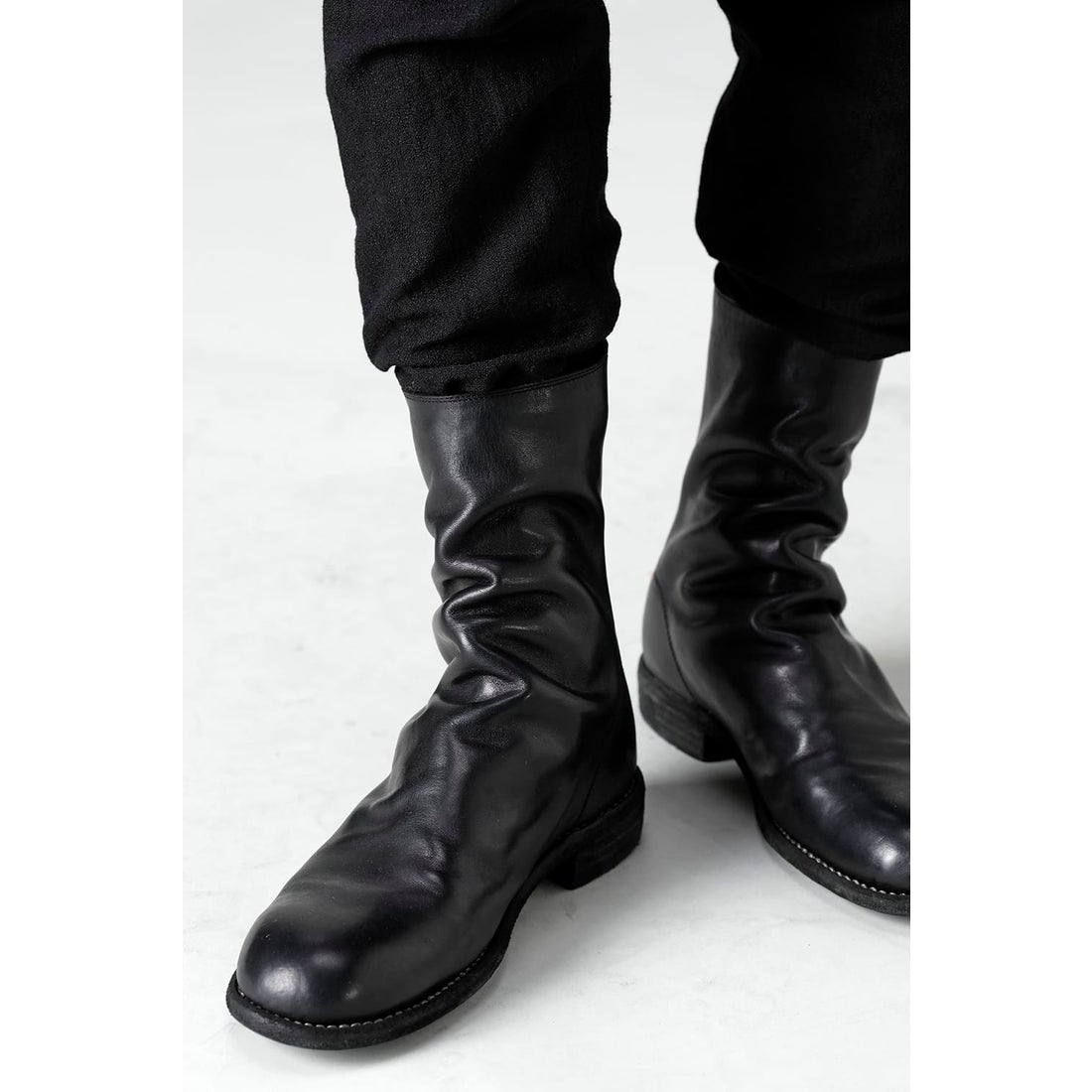 グイディ GUIDI Back Zip Boots Single Sole Wide Model （Black