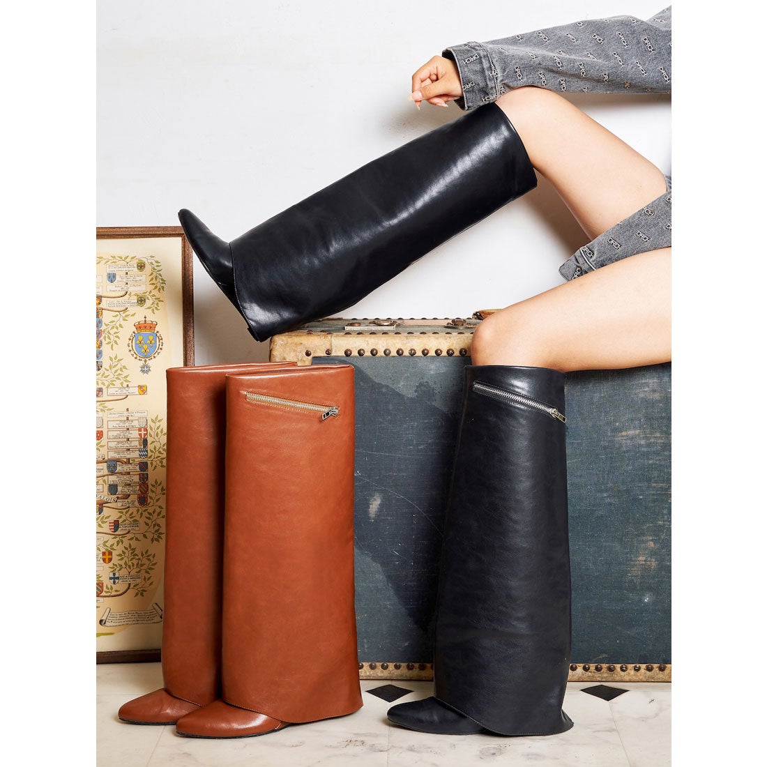 ダーリッチ Darich ファスナーカバーロングブーツ （ブラック