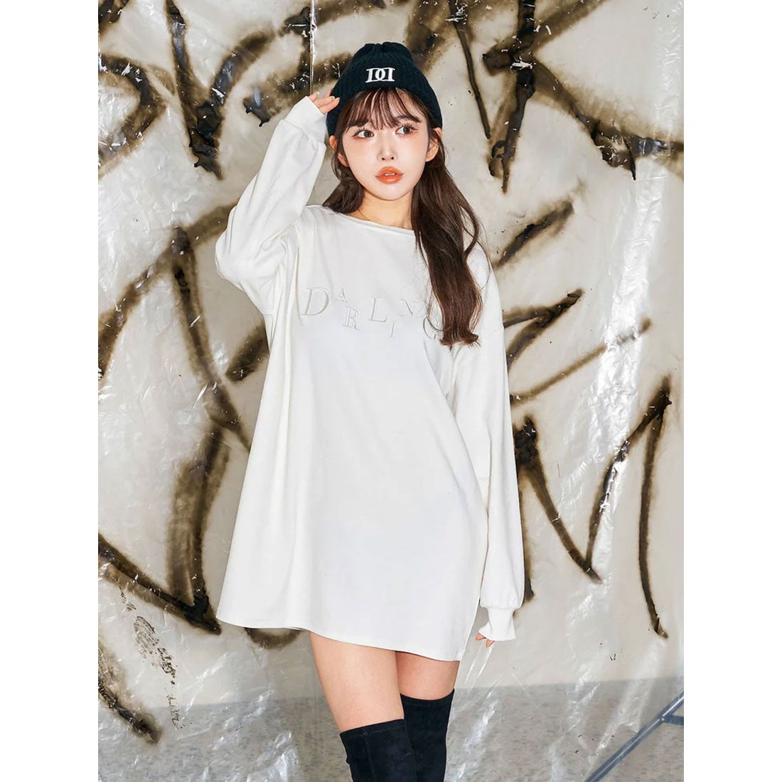 ダーリッチ Darich DARLINGビッグロングTシャツ （ブラック） -靴