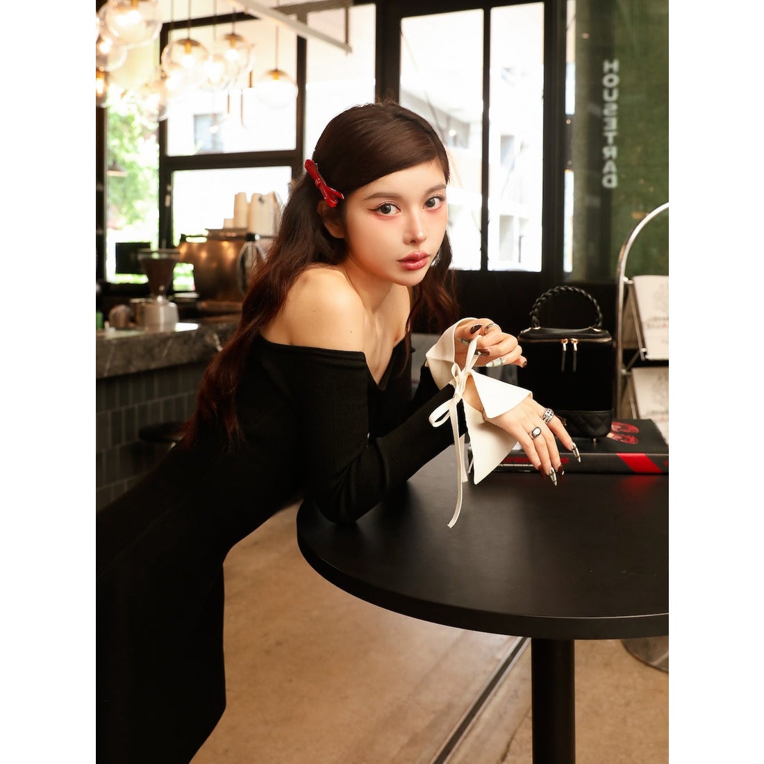 ダーリッチ Darich オフショルフレアニットミニワンピース （モカ