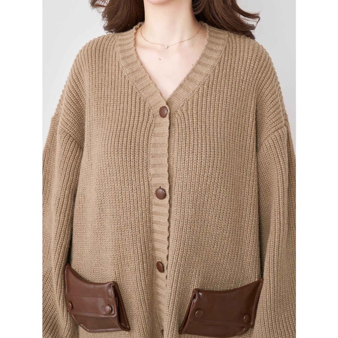 ダーリッチ Darich レザーコンビオーバーカーディガン （ピンク