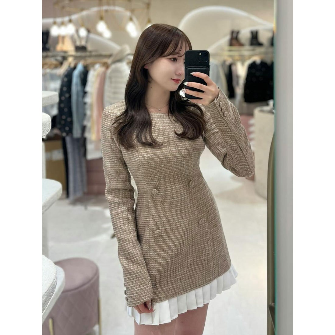 ダーリッチ Darich プリーツドッキングツイードミニワンピース