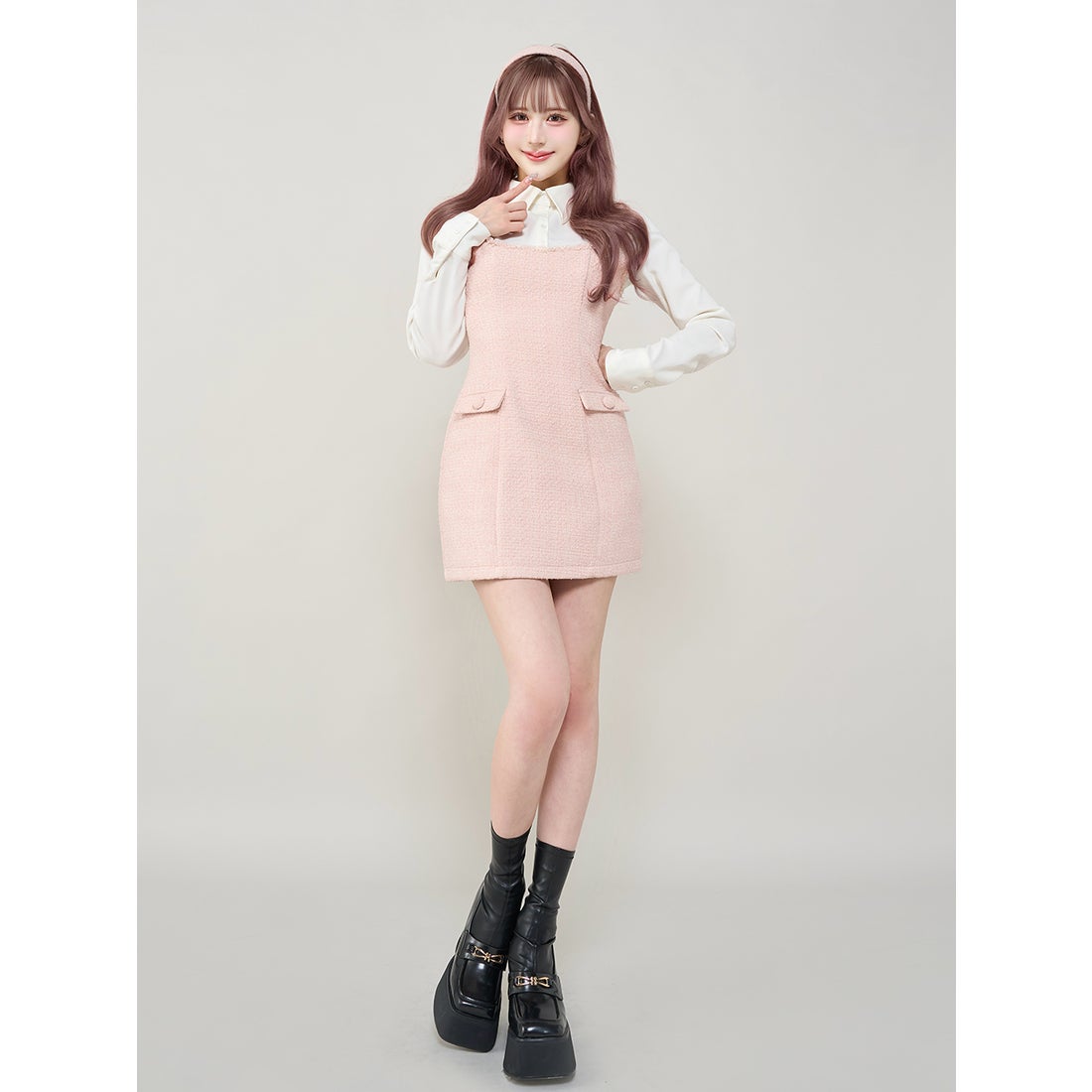 ダーリッチ Darich シャツドッキングツイードミニワンピース （ピンク