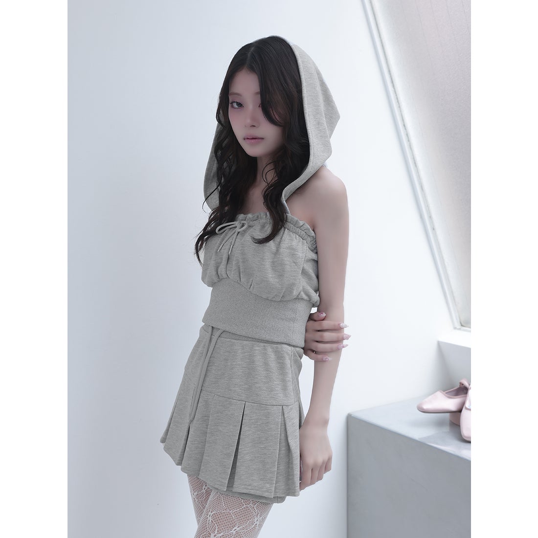 ダーリッチ Darich コルセットリブスウェットベアトップ （グレー