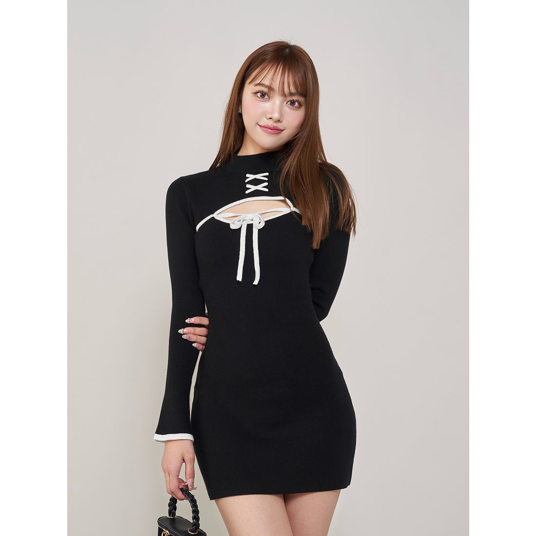 ダーリッチ Darich フロントオープンリボンニットミニワンピース