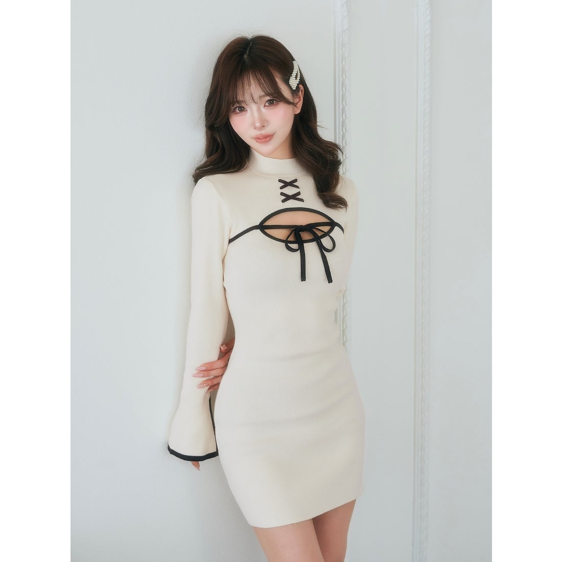 ダーリッチ Darich フロントオープンリボンニットミニワンピース