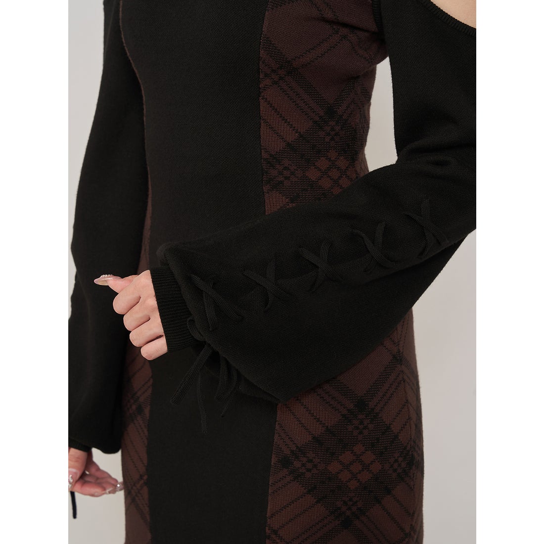 ダーリッチ Darich サイドチェックニットミニワンピース （ブラック