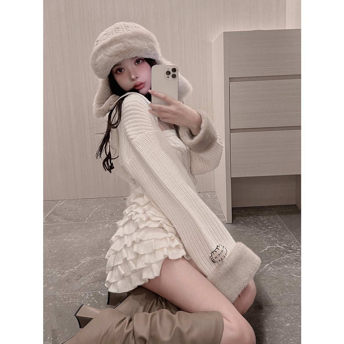 ダーリッチ Darich フリルニットコンビネゾン （ホワイト