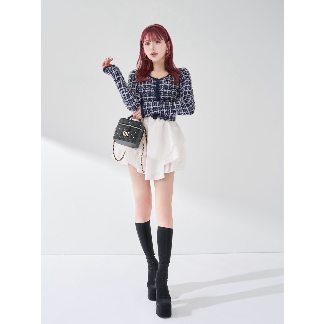 ダーリッチ Darich ボリュームフリルツイードニットミニワンピース