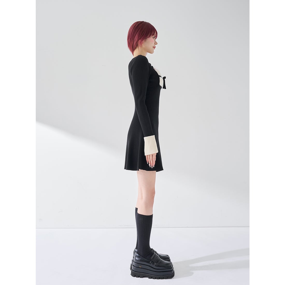 ダーリッチ Darich リボンファーフレアニットミニワンピース