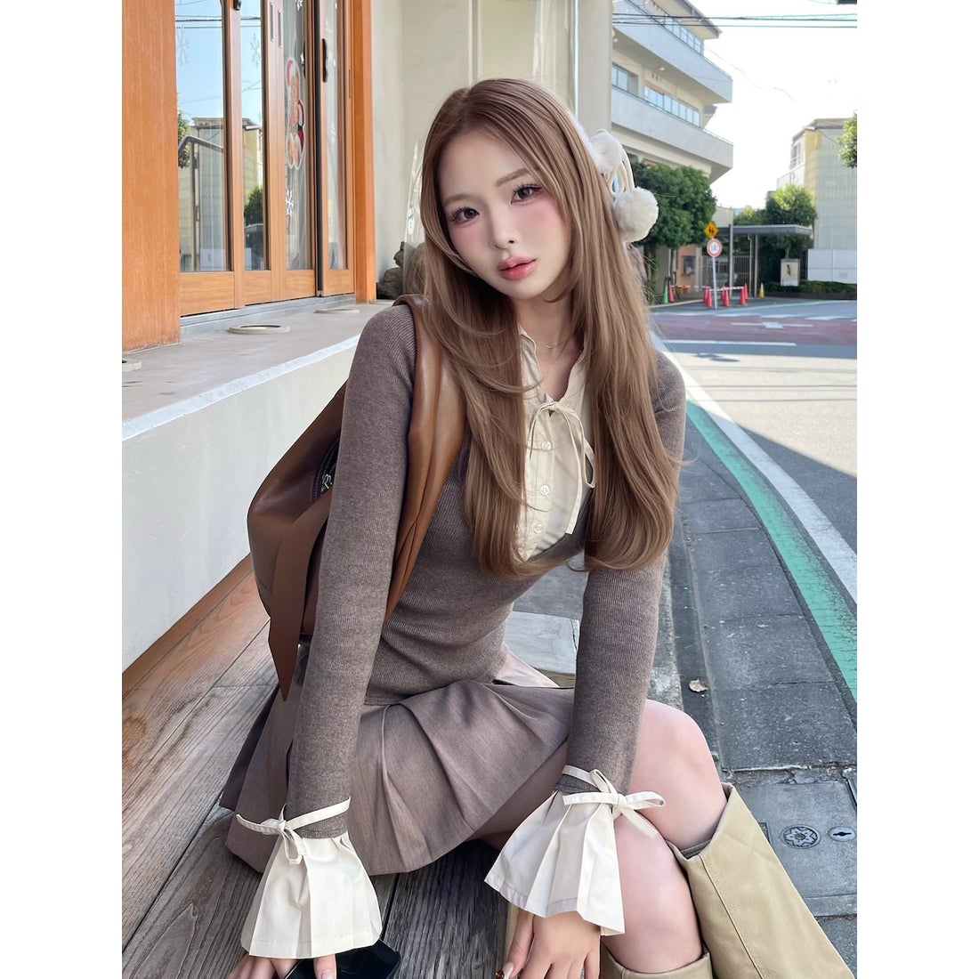 ダーリッチ Darich シャツドッキングプリーツミニワンピース （モカ