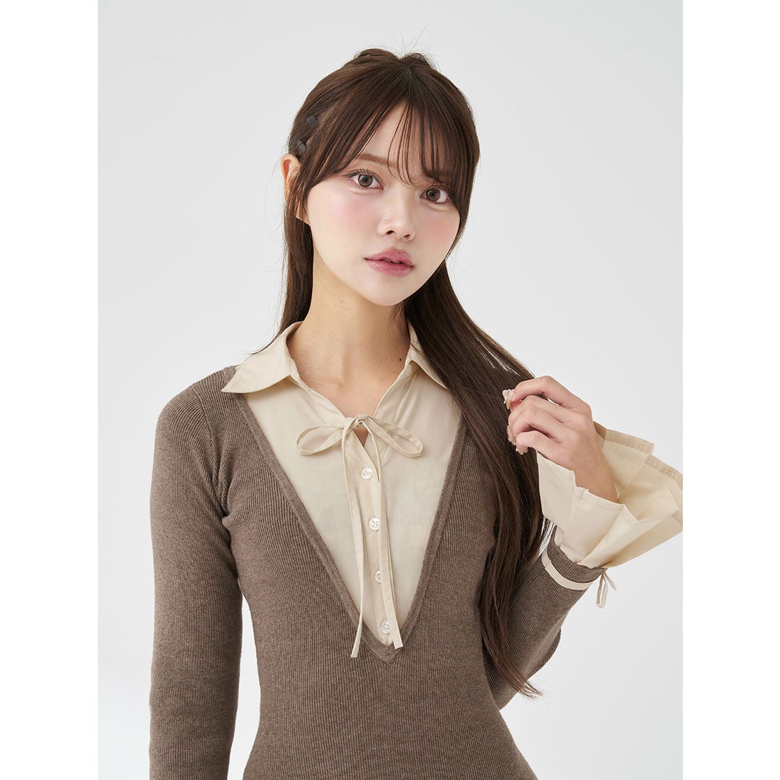 ダーリッチ Darich シャツドッキングプリーツミニワンピース （モカ