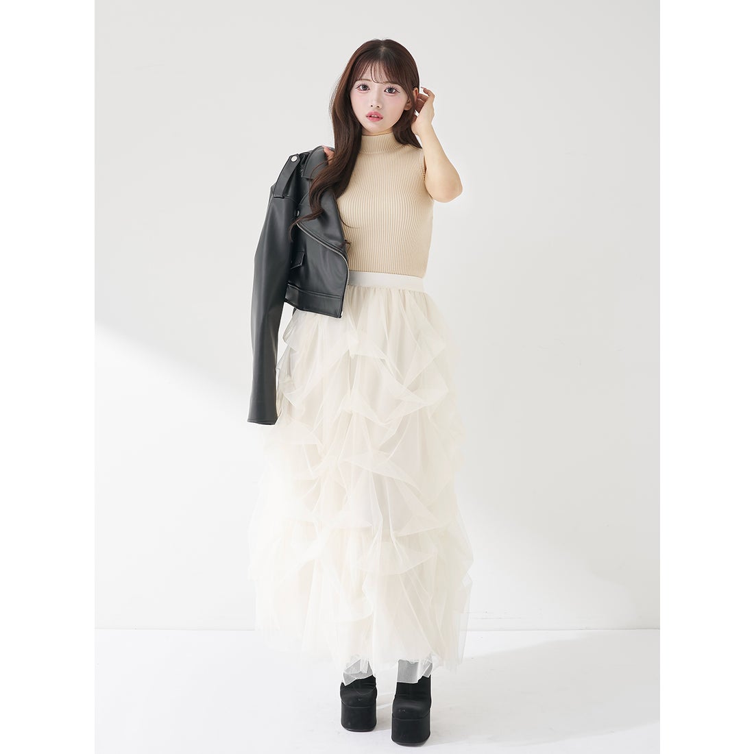 ダーリッチ Darich アンサンブルシャギーニットトップス （ベージュ