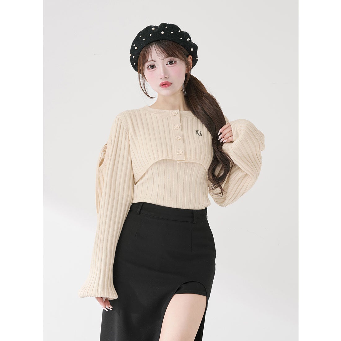 ダーリッチ Darich ショルダーオープンアンサンブルニットトップス