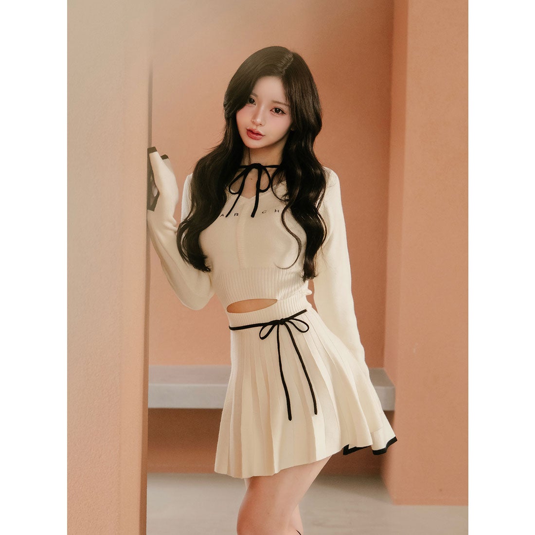 ダーリッチ Darich ウエストオープンリボンデザインニットミニ