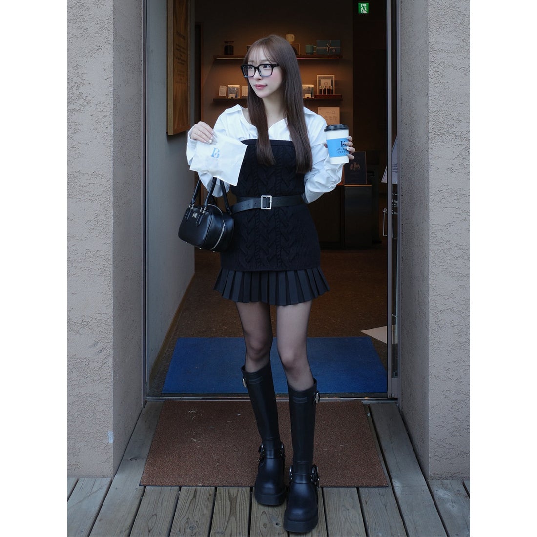 ダーリッチ Darich シャツドッキングプリーツニットミニワンピース