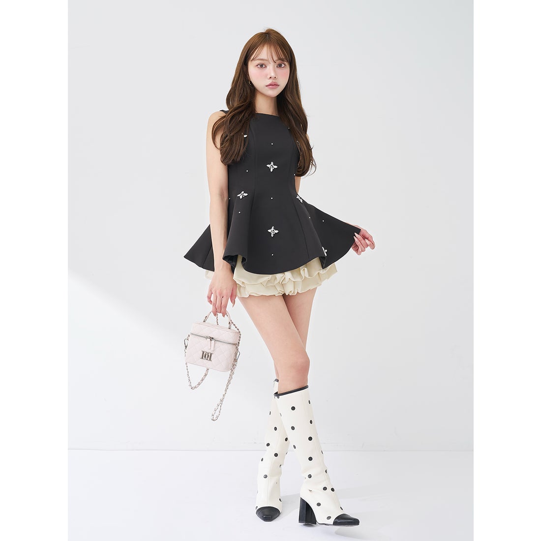 ダーリッチ Darich ビジューフレアバルーンミニドレス （ホワイト