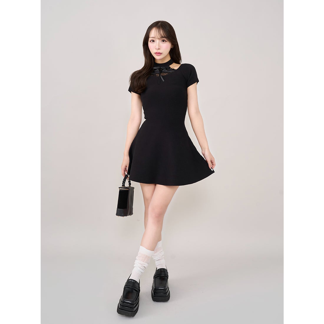 ダーリッチ Darich アメスリレースフレアニットミニワンピース