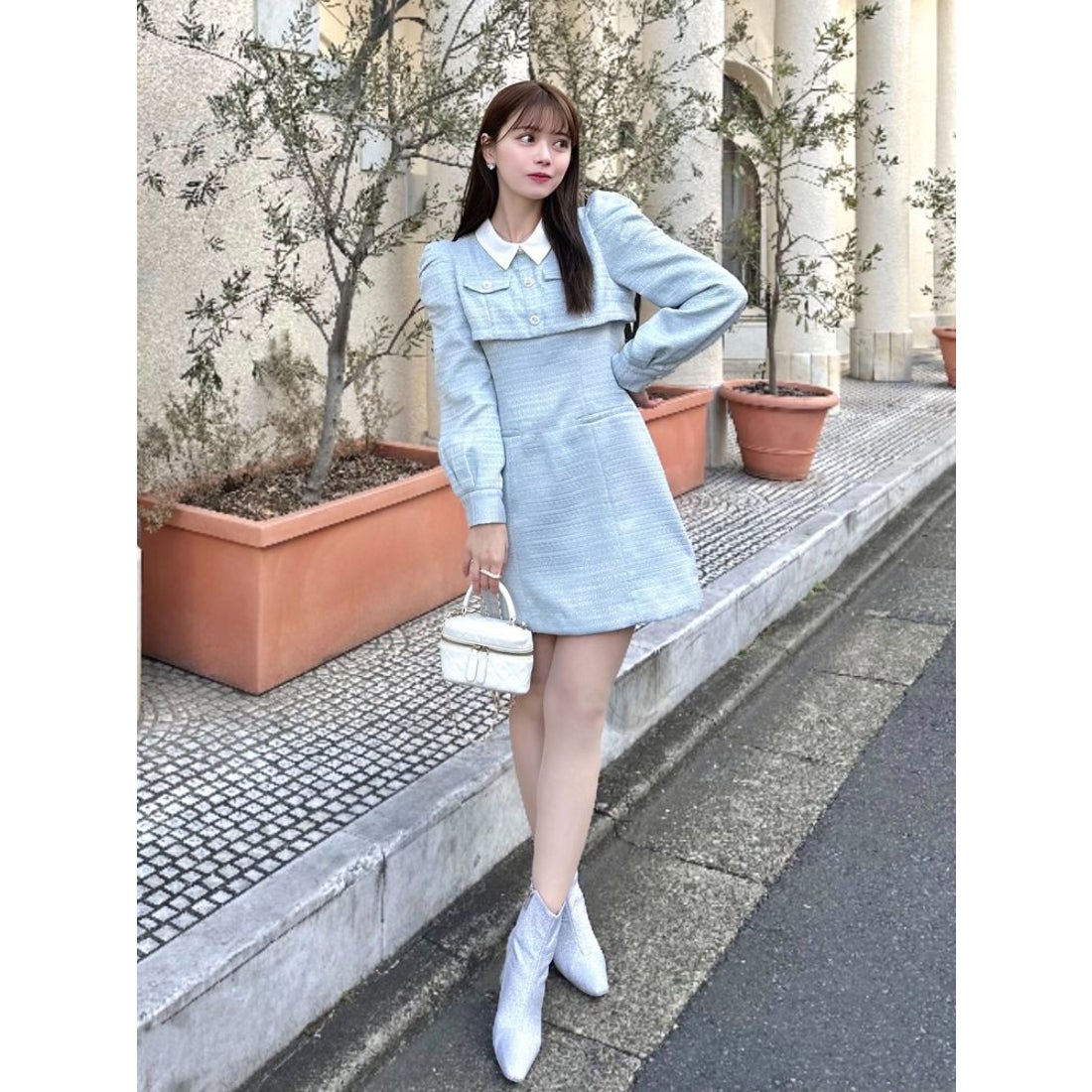 ダズリン dazzlin ツイードドッキングミニワンピース （オフホワイト