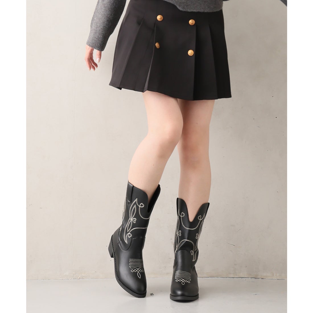 デメテル DEMETER ポインテッドトゥ ミドル丈 ウエスタンブーツ