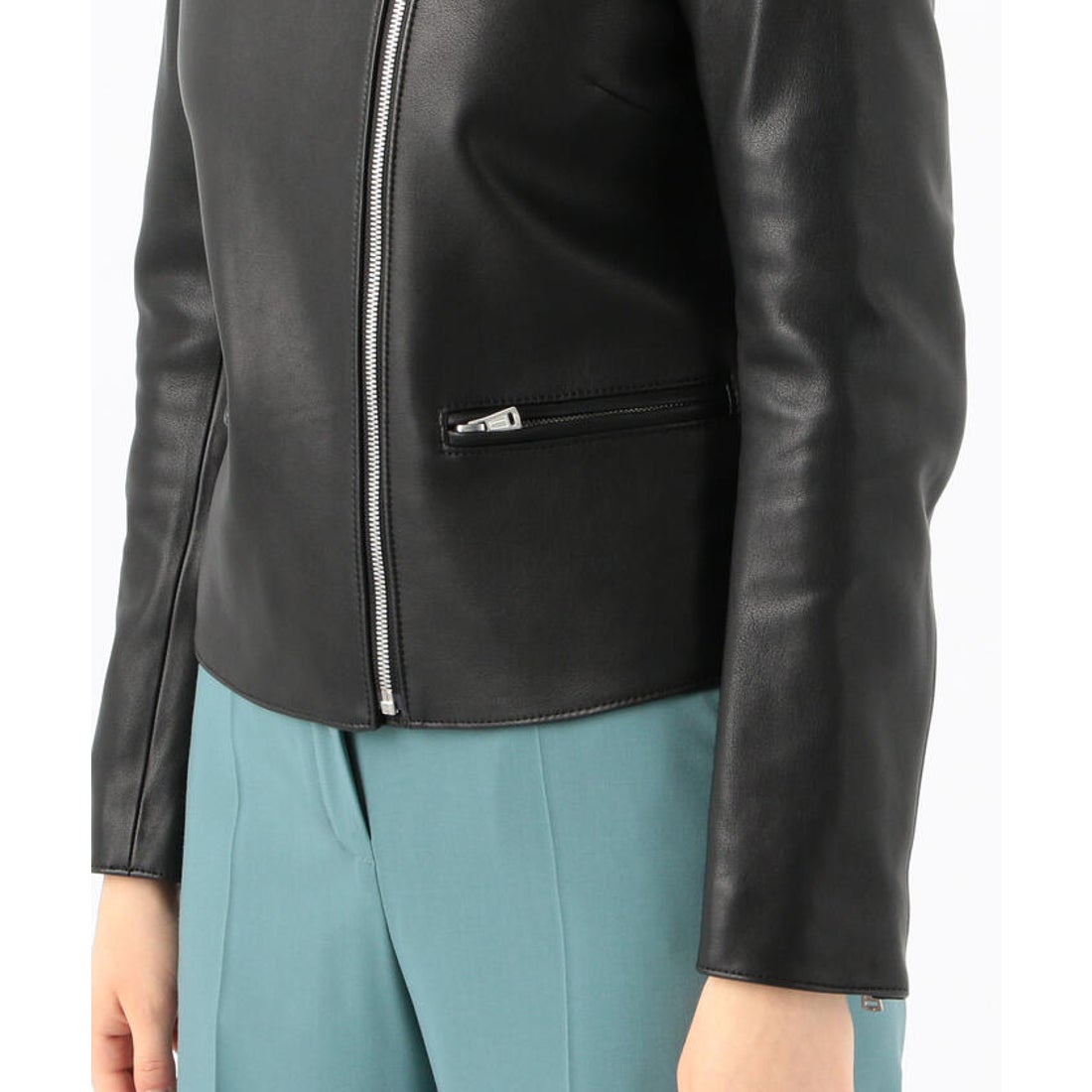 デ・プレ DES PRÉS ラムレザー ノーカラージャケット （19 ブラック