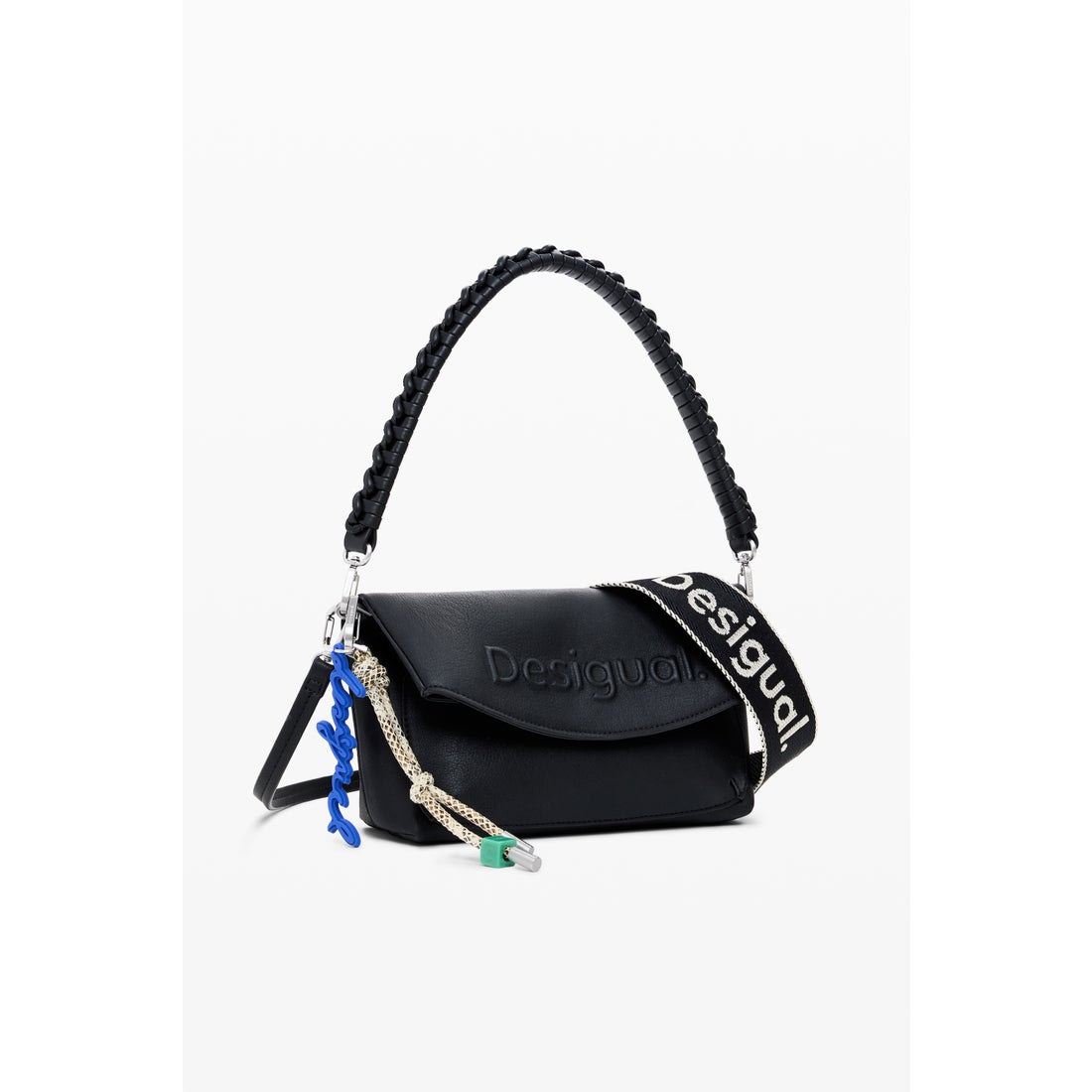 デシグアル Desigual ミディアム3Dロゴフラップバッグ （グレー