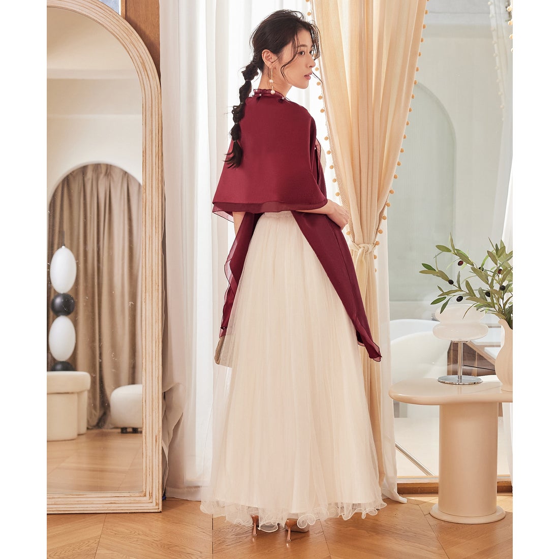 ドレスプラス DRESS+ ストール ショール オーガンジー （ワインレッド