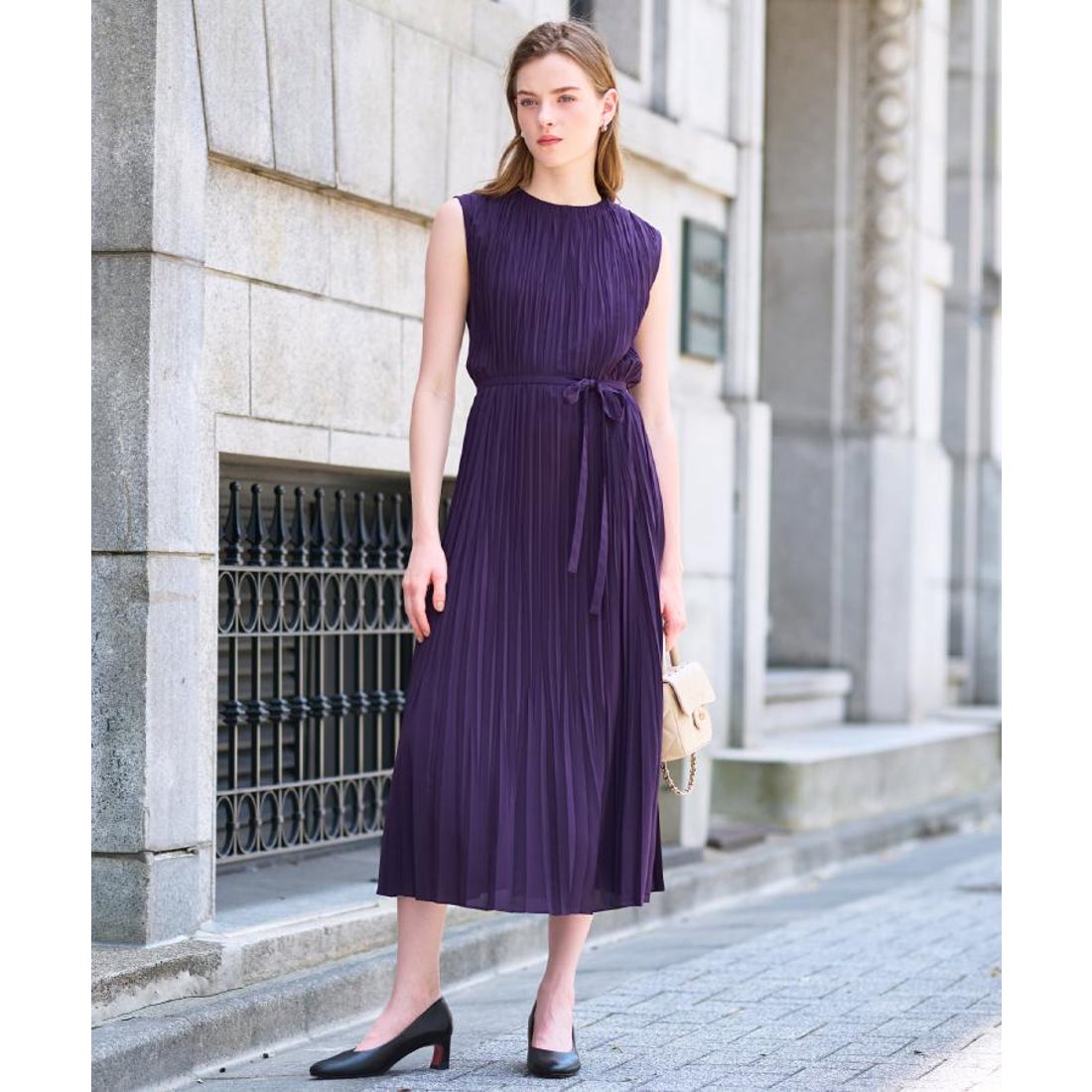 ドレステリア DRESSTERIOR プリーツノースリーブワンピース （パープル