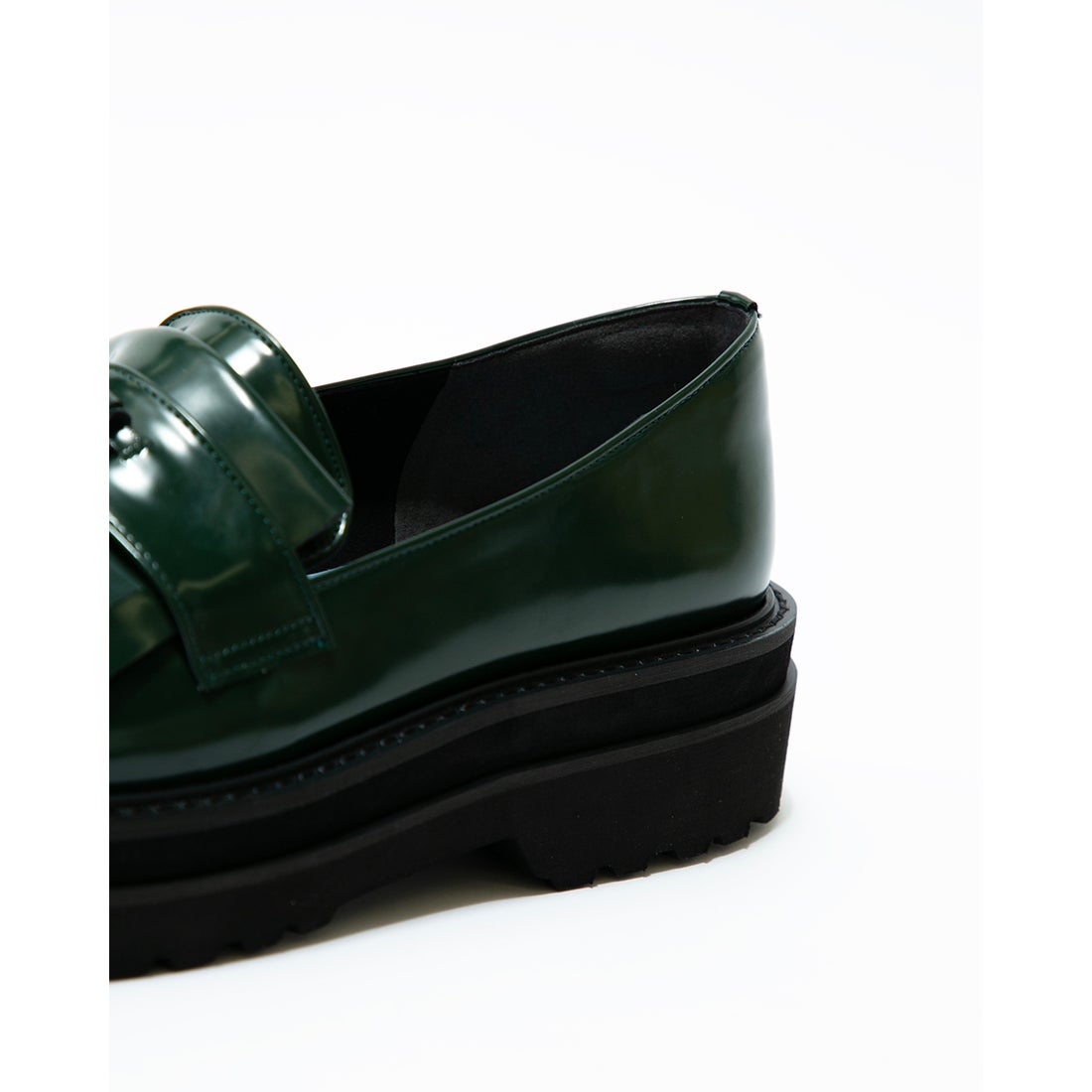 レイン対応】ボリュームソール フリンジ ローファー （カーキ エナメル