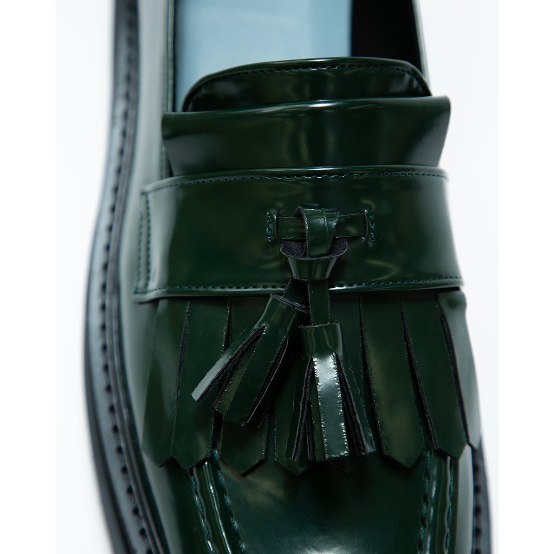 レイン対応】ボリュームソール フリンジ ローファー （カーキ エナメル