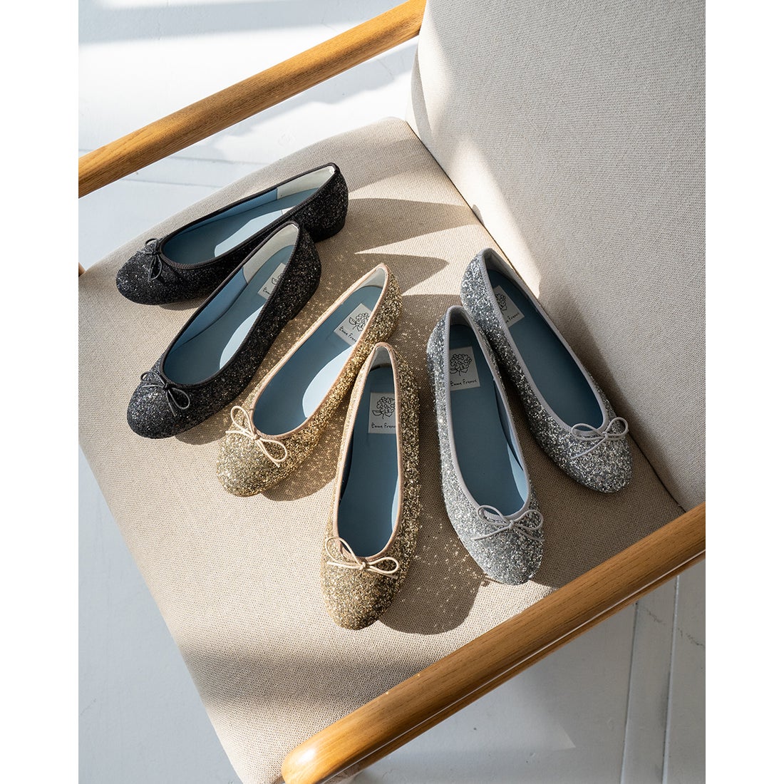 フラット バレエシューズ （ブラック グリッター） -Emma Francis