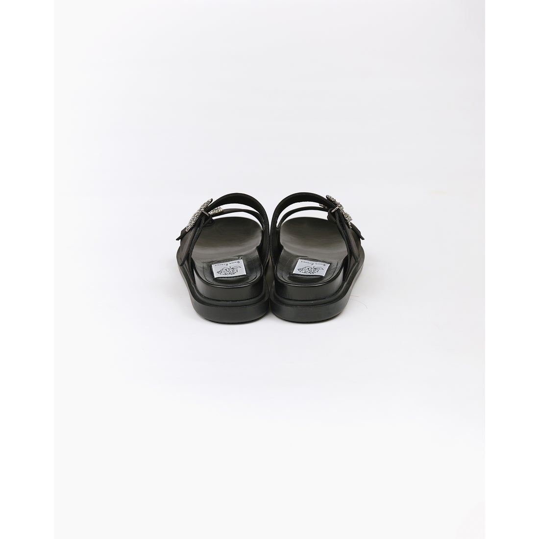 フラット ダブルベルトサンダル （ブラック サテン） -Emma Francis