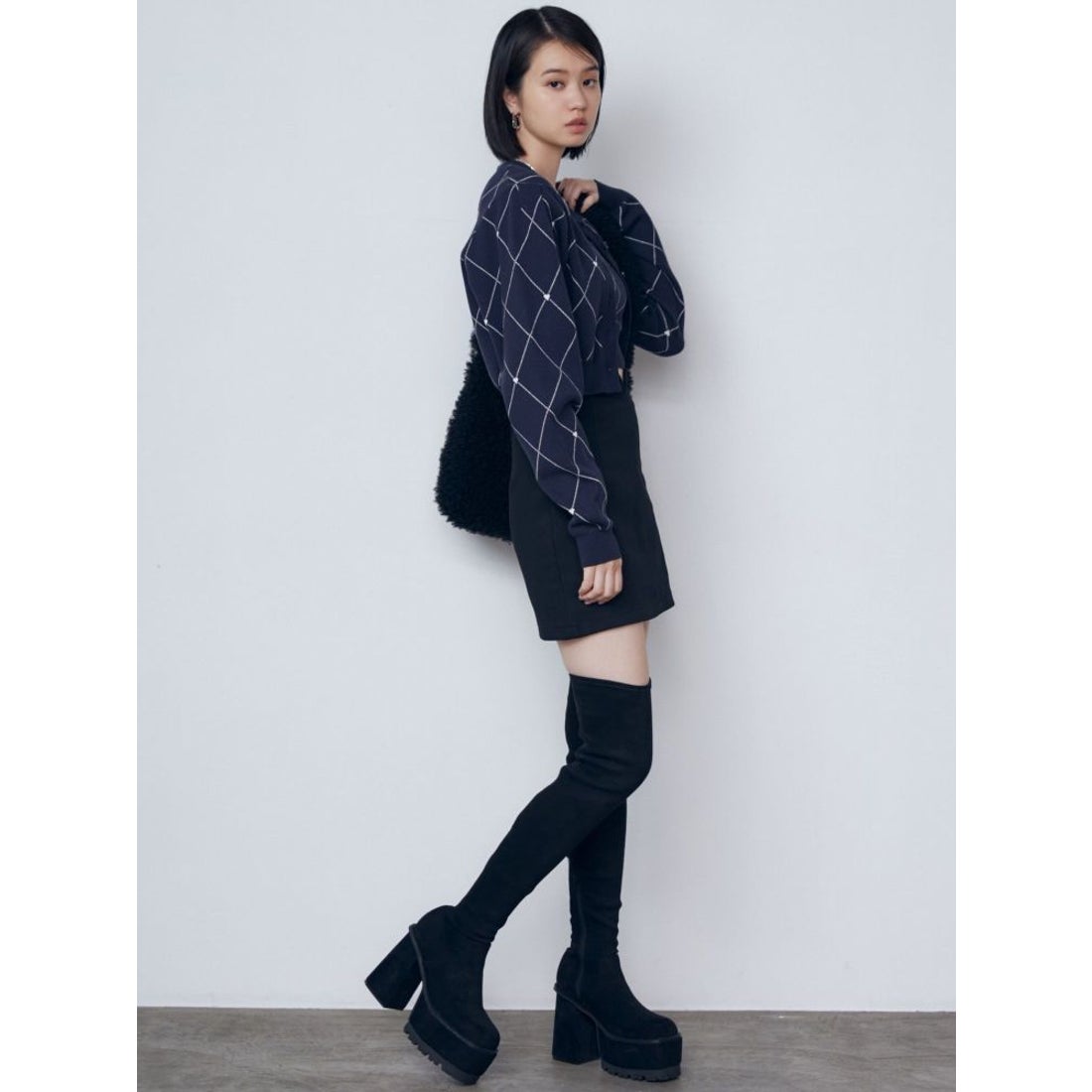 エモダ EMODA スクエアフィットロングブーツ （ブラック） -靴