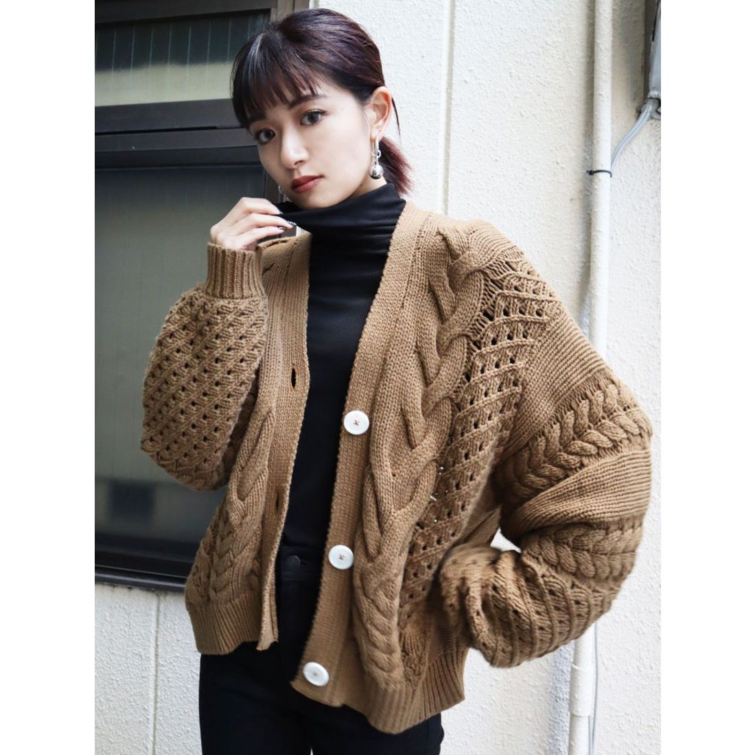 EMODA コンビケーブルカーディガン（ブラウン） -靴＆ファッション通販