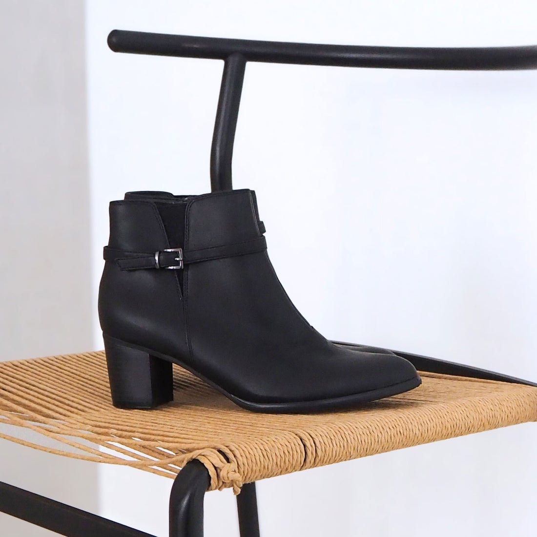 晴雨兼用ベルト付きレインショートブーツ （ブラックコンビ