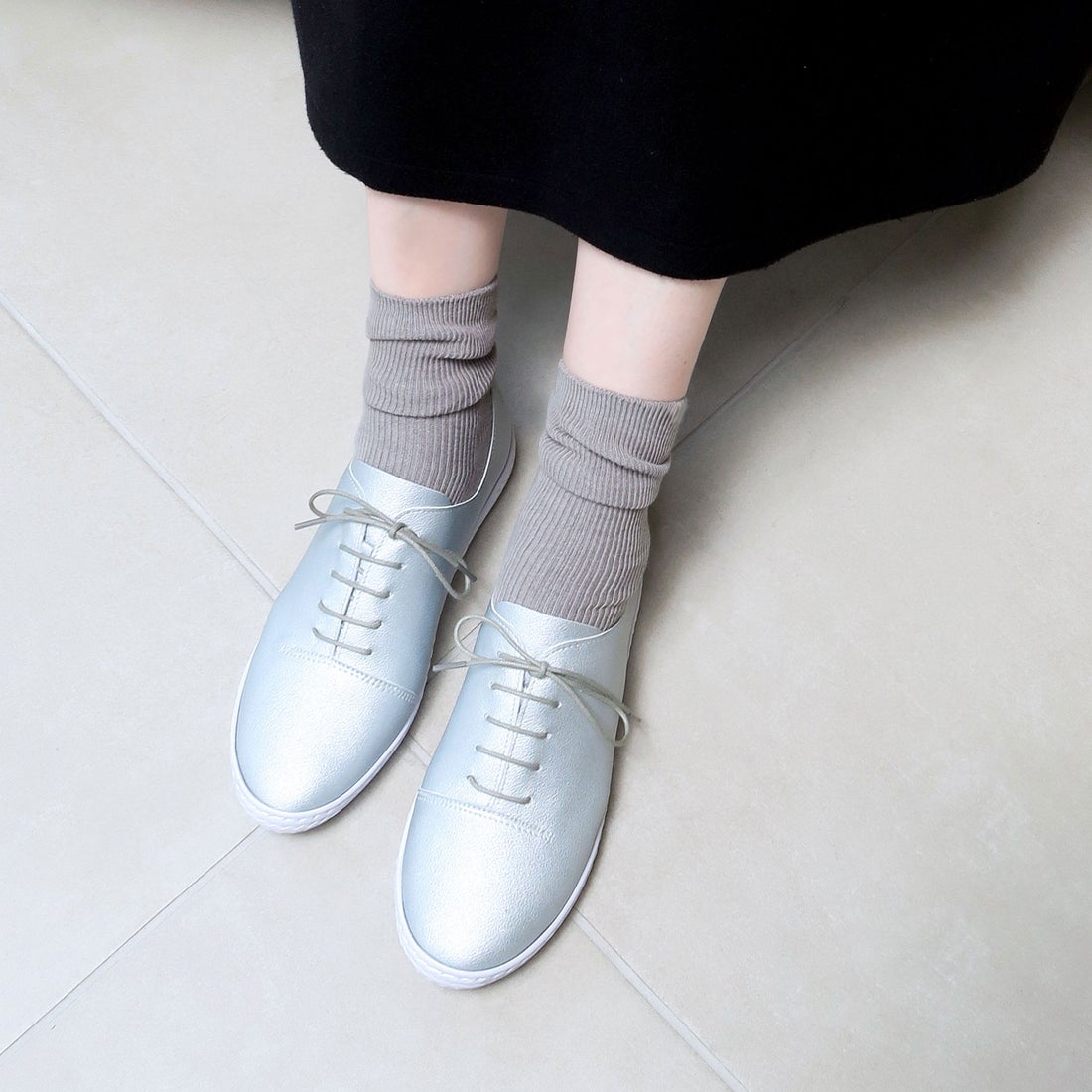 MELLOW》【魔法の靴】ソフトレースアップシューズ （シルバー