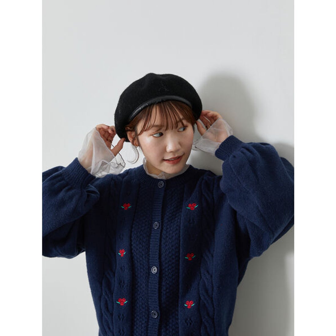 エヘカソポ ehka sopo 花刺繍カーディガン （グレー） -ファッション