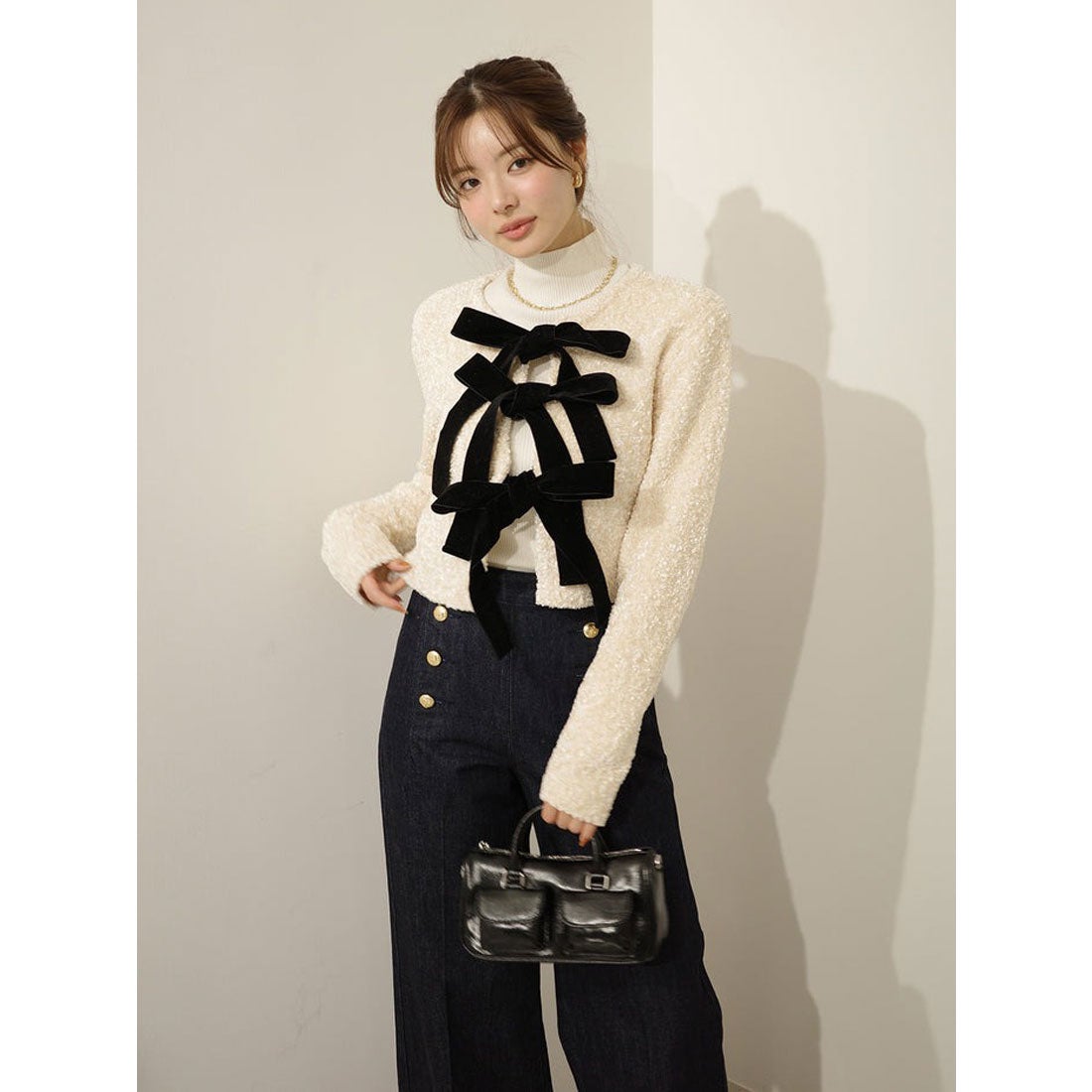 エイミーイストワール EIMY ISTOIRE フロントリボンニットトップス