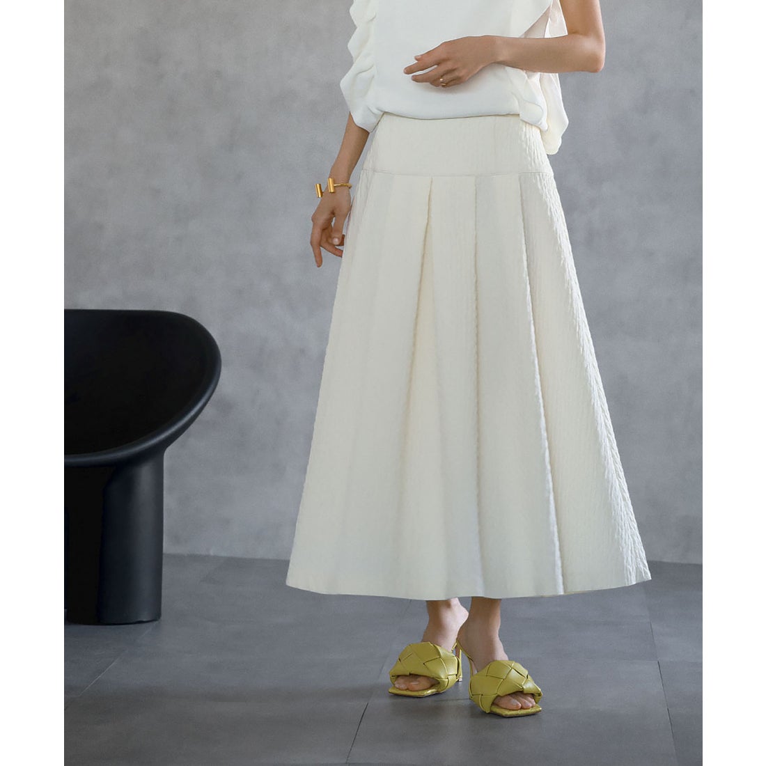 エルフランク ELFRANK ヨーク切り替えロングタックスカート（ホワイト