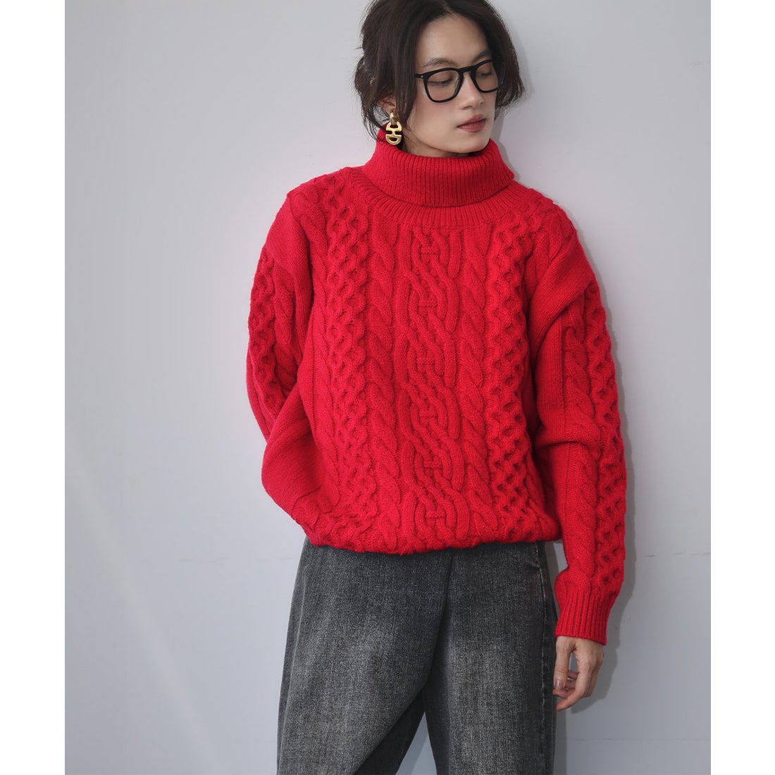 エルフランク ELFRANK タートルネック ケーブルニット プルオーバー